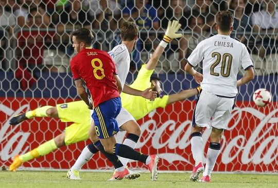 Saul Niguez segna il gol dell'1-0 (Lapresse-Spada)