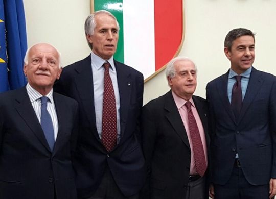 Da sx Angelo Clarizia, Giovanni Malago, Roberto Fabbricini e Alessandro Costacurta (sportface.it)